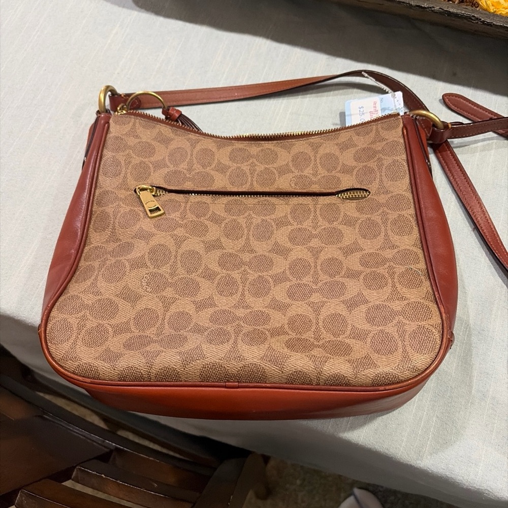 Coach Tan Signature Canvas crossbody with Brown Leather Trim - Picture 7 of 9